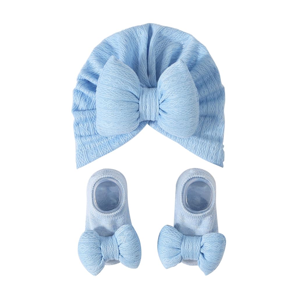 SNOWIE SOFT Soft Fashion Knited Baby Cap with Baby Socks Set 0 to 12 Months Bow Turban Cap for Baby Girl, Stretchy Knitting Cap Socks Newborn Kids Cap for Girls Boys Blue SNOWIE SOFT Soft Fashion Knited Baby Cap with Baby Socks Set 0 to 12 Months Bow Turban Cap for Baby Girl, Stretchy Knitting Cap Socks Newborn Kids Cap for Girls Boys Blue